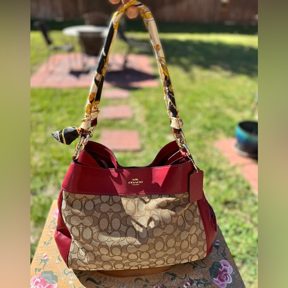 Coach Signature Jacquard Leather Lexy Shoulder Handbag F27579. Twilly included - Picture 7 of 17